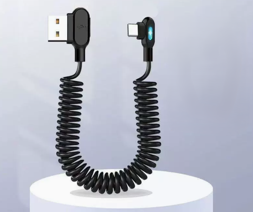 Coiled Right-Angle USB-C Spring Cable