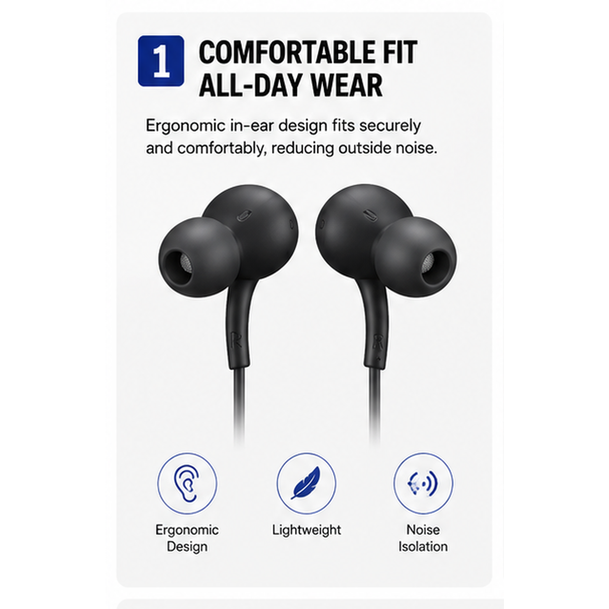 Ergonomic Wired Earbuds with In-line Mic