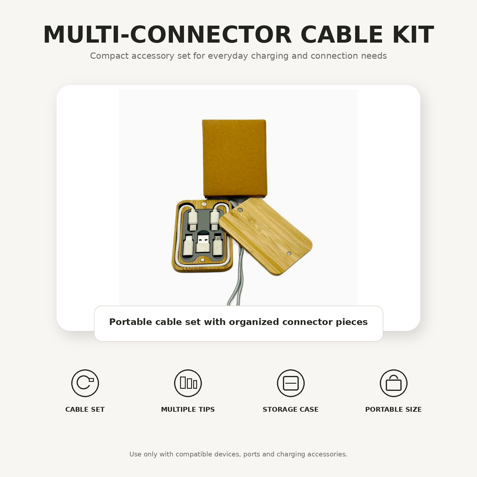 Eco-Friendly Bamboo 3-in-1 Charging Kit
