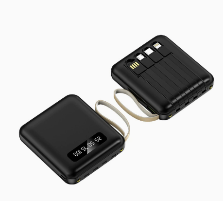 Mini Portable Power Bank With 4 Built‑in Charging Cables & Digital Display