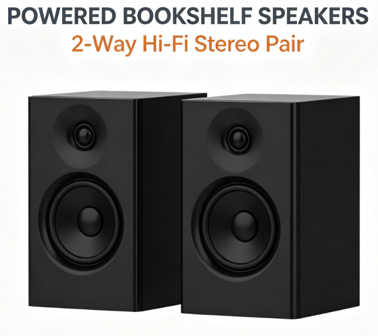 2‑Way Powered Bookshelf Speakers Pair