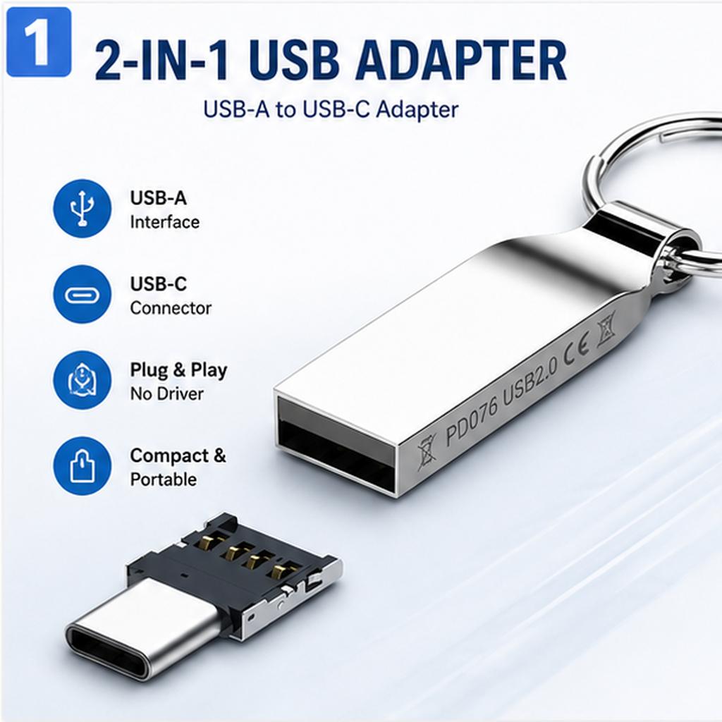 Mini USB-C to USB 2.0 Keychain Adapter