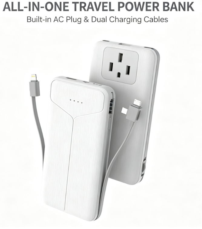 Built‑in Cables AC Plug Portable Power Bank